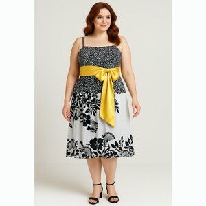 S.L. Fashions Women’s 16 Empire Waist Dress White Black Retro Romantic Cocktail